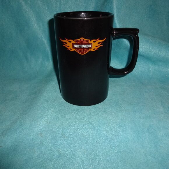 Harley Davidson 16 Ounce Tall Black Mug/Cup orange flames Hallmark~2004 - Picture 2 of 10